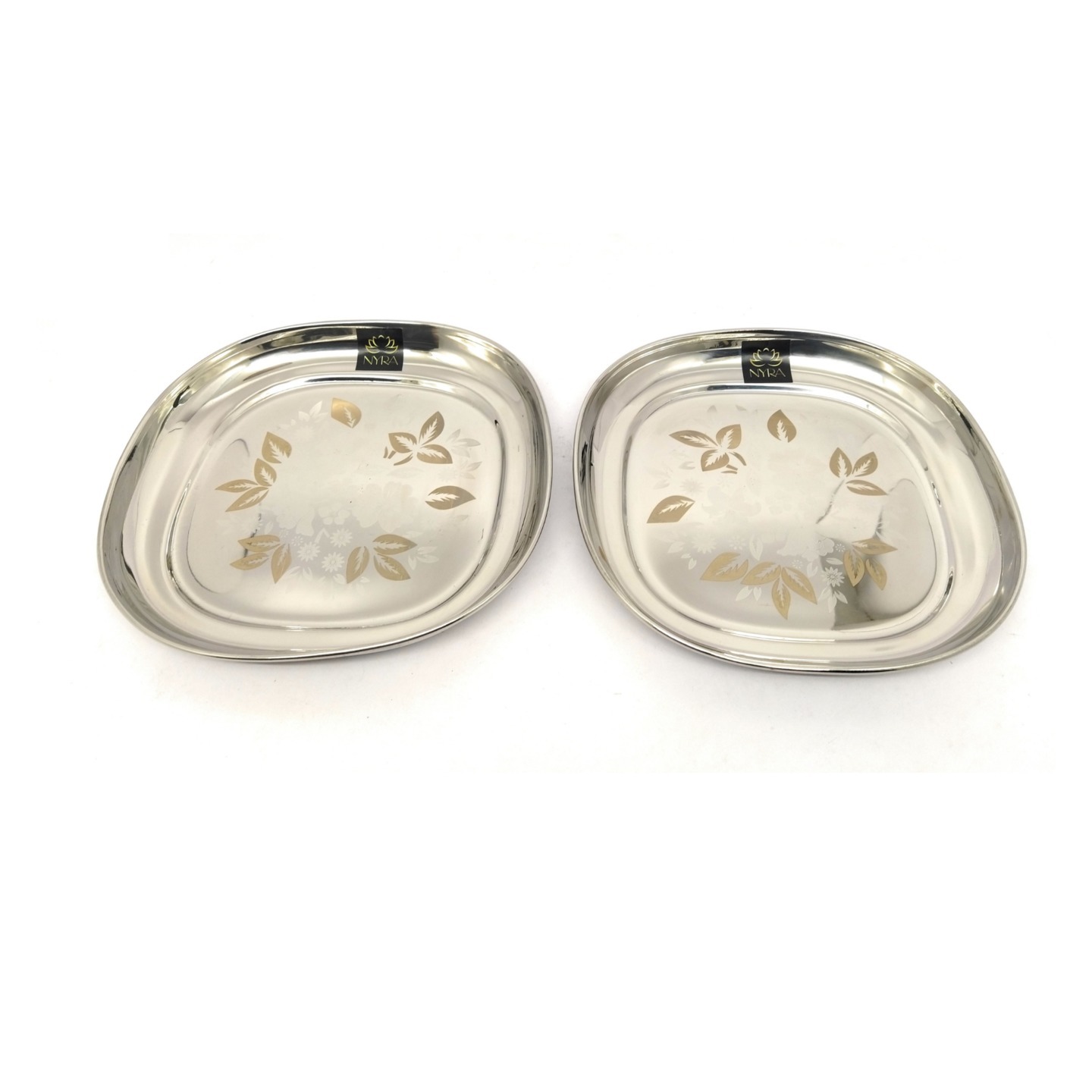 NYRA Stainless Steel Quarter Side Plates with Glossy Outer Finishand Laser Print Set for LunchDinner