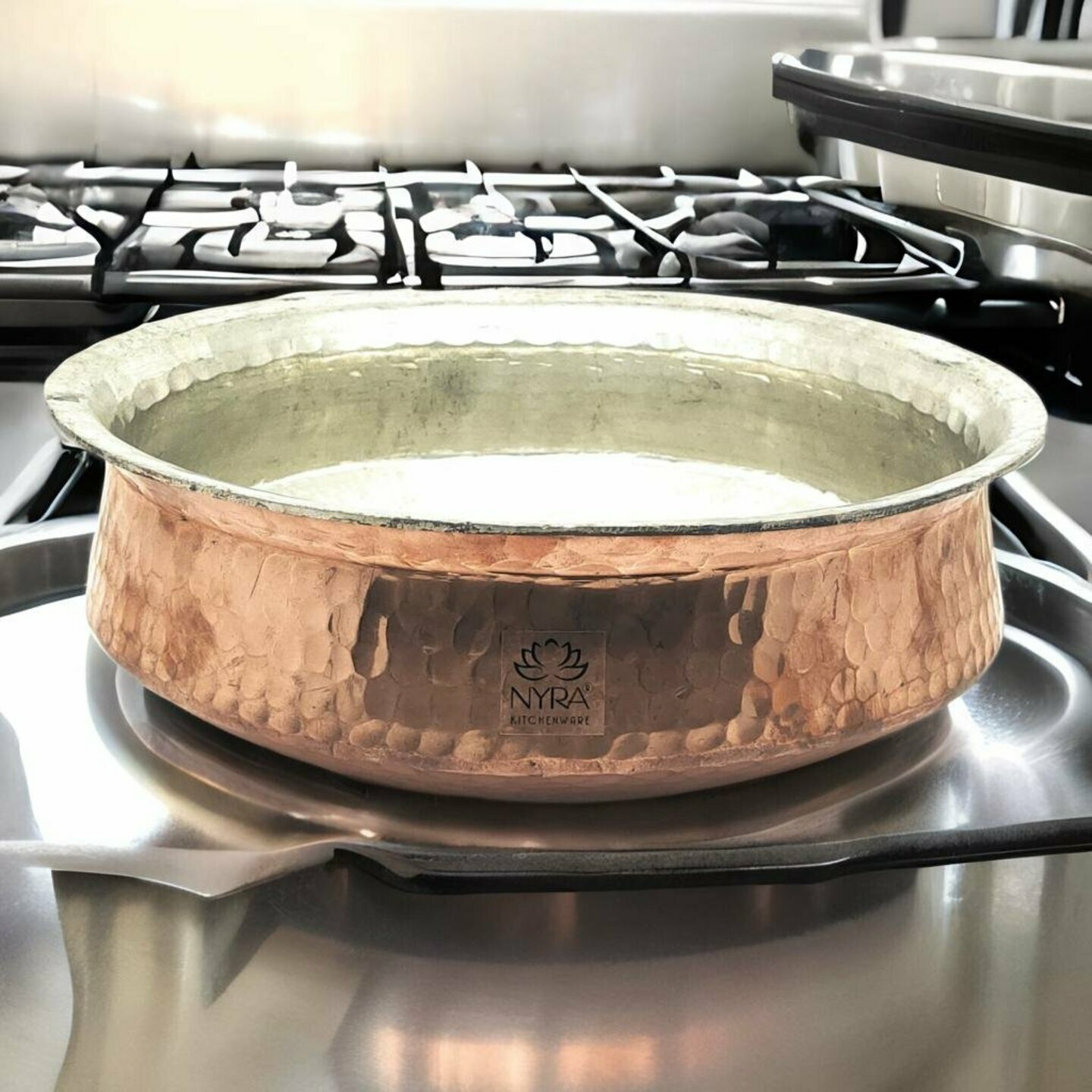 Nyra ® Pure Copper Hammered Lagan Dum Biryani Handi Copper Deghi With Kalaitin Coatinglining 8045