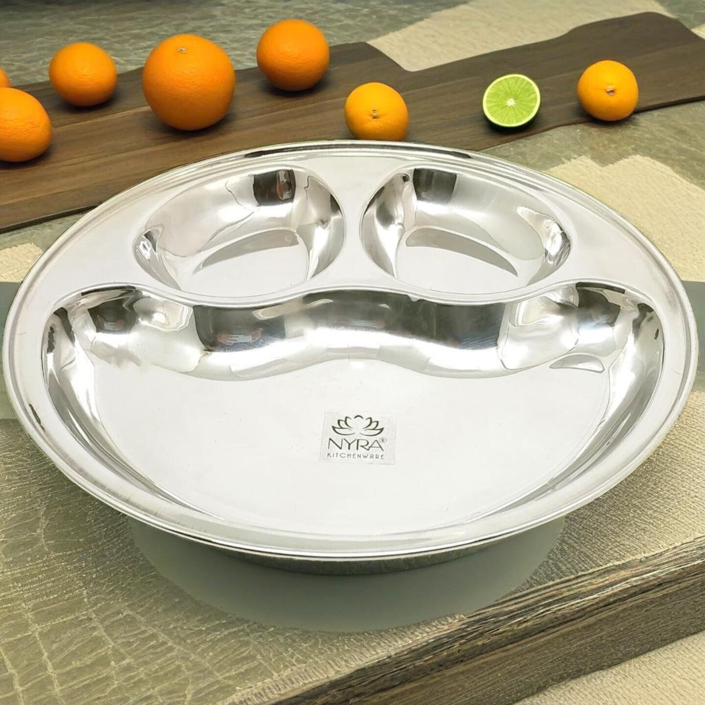 Nyra® Stainless Steel Partition Plate 3 in1 / Bhojan Thali/Snacks Plate/Lunch Plate / Dinner Plate