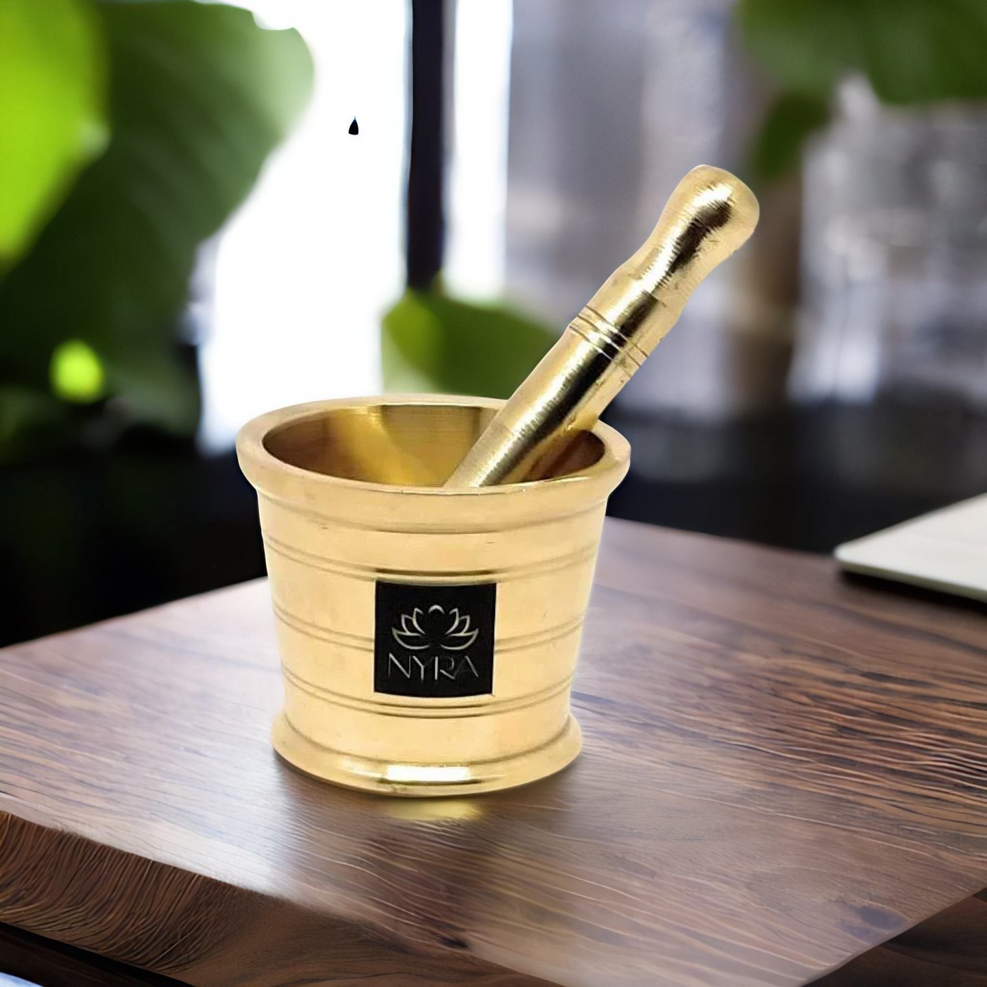 Nyra Pure BrassPeetal Mortar Pestle Hand Smasher Kitchen Khalbatta Okhli MasherOhkli Musal Imam Dasta Hamam Dasta Kharal Idi Kallu Khal Musal Spice Grinder