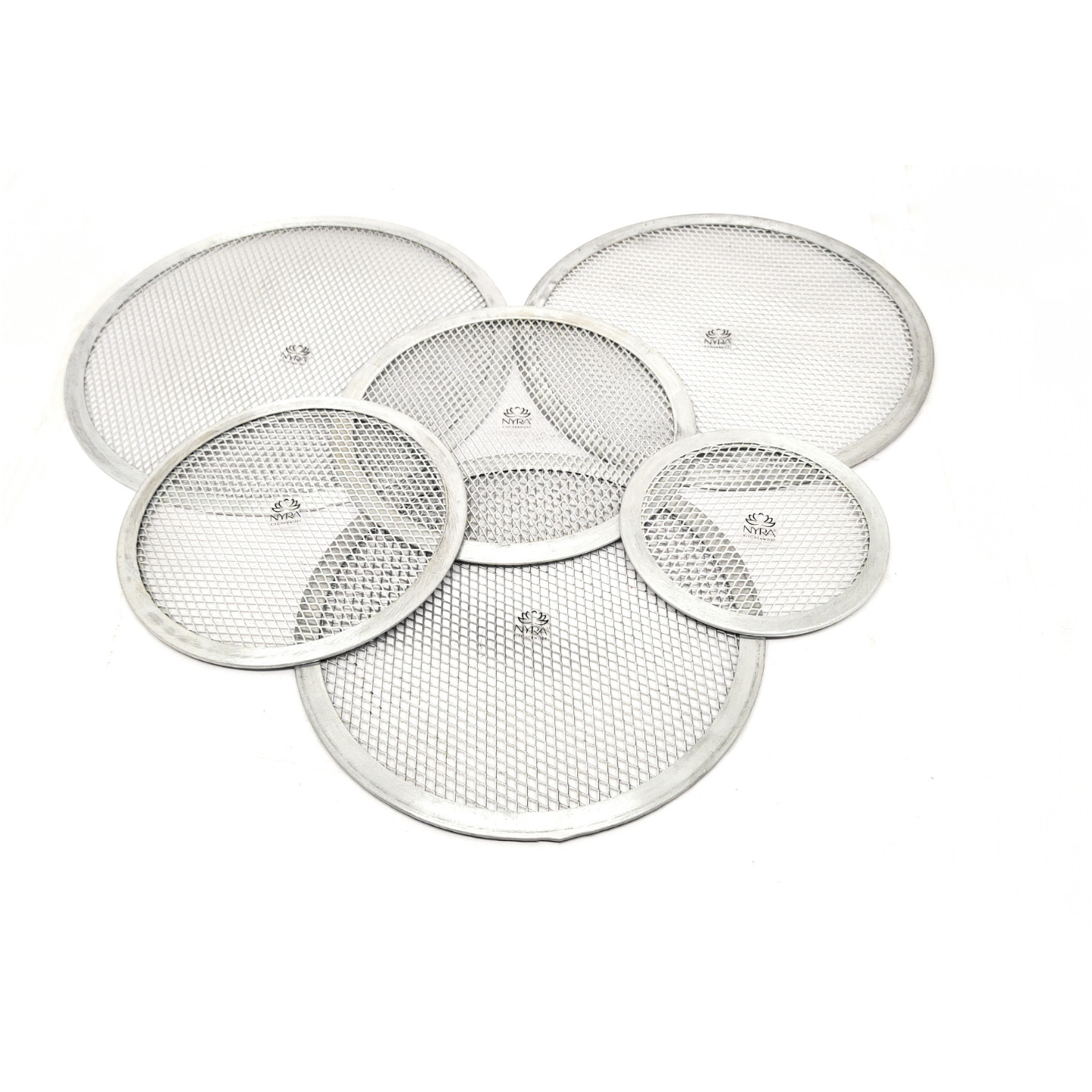 Nyra Aluminium Round Pizza ScreenMeshTrayMatNet Plates Set of 6 Pcs for Baking in Oven, Silver