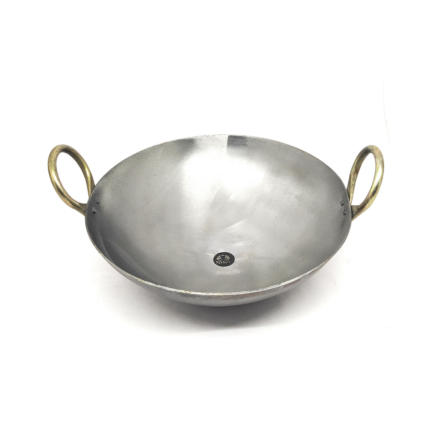 Nyra Pure Original Loha KadhaiIron Traditional Deep Bottom Wok for Cooking Heavy Base Handmade LokhandLokhandi Kitchen with Golden Handle