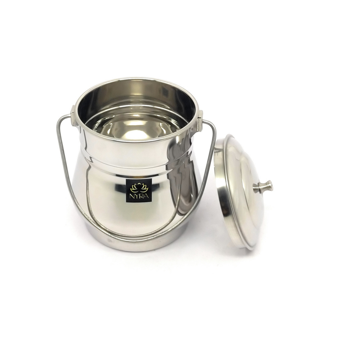 NYRA Stainless Steel Milk PotContainer with lid, deep Dabba, Flat Bottom dolu for ghee, Oil, Curd, Grains, pulses, dolchi for Milk