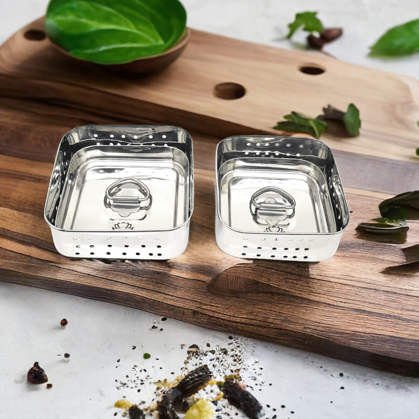 Nyra Stainless Steel Square Shaped Paneer MakerMouldStrainer Set of 2 Pcs with Top Press Lid
