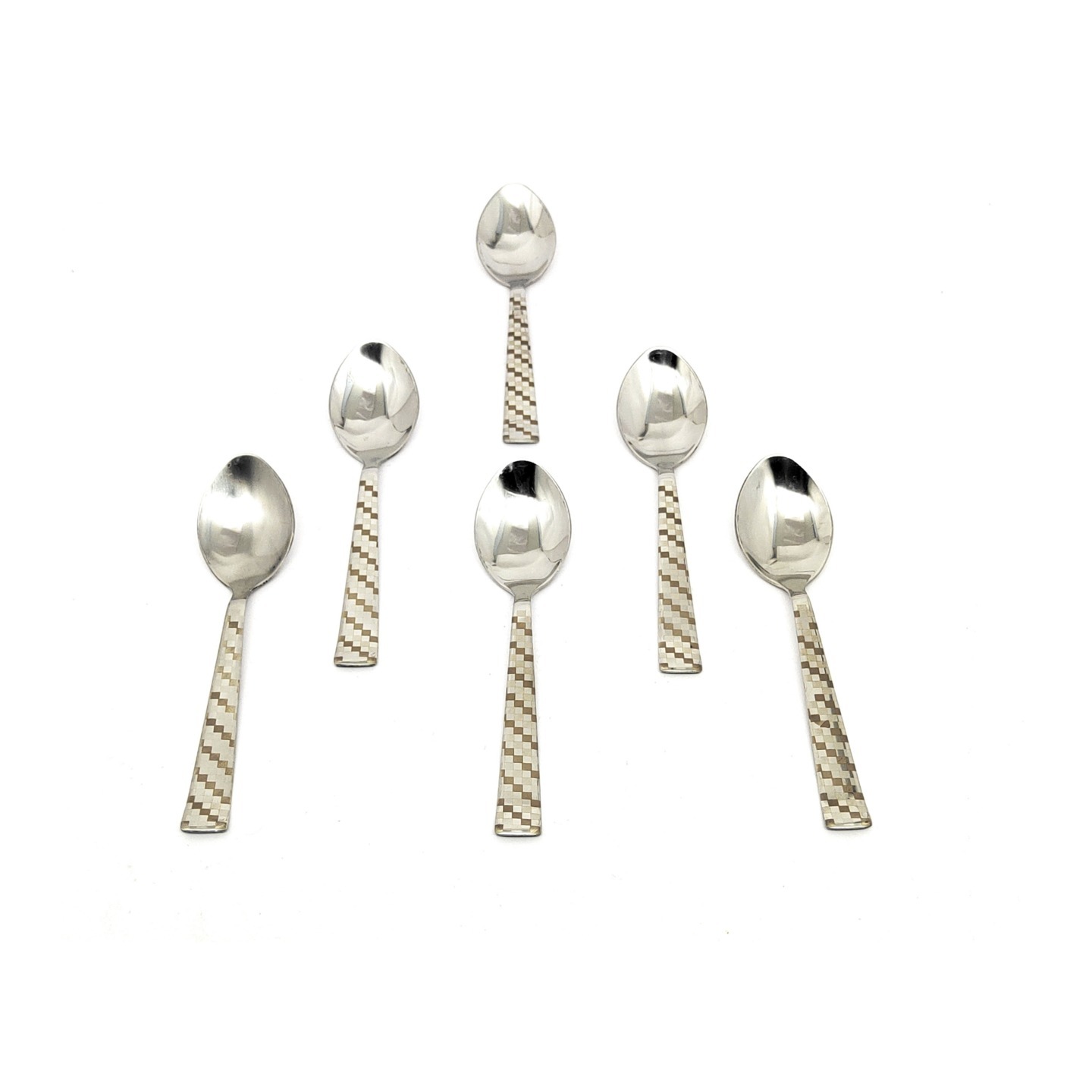 Nyra Stainless Steel Premium Dinner  Table Spoons - 6 Pcs, Cutlery Tableware Spoon Set Silver, Checks Design, 16 cm