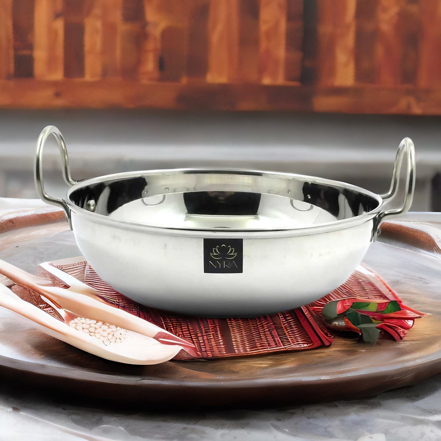 Nyra Steel Induction Base Kadhai WokFlat Bottom 18 Gauge Food Grade