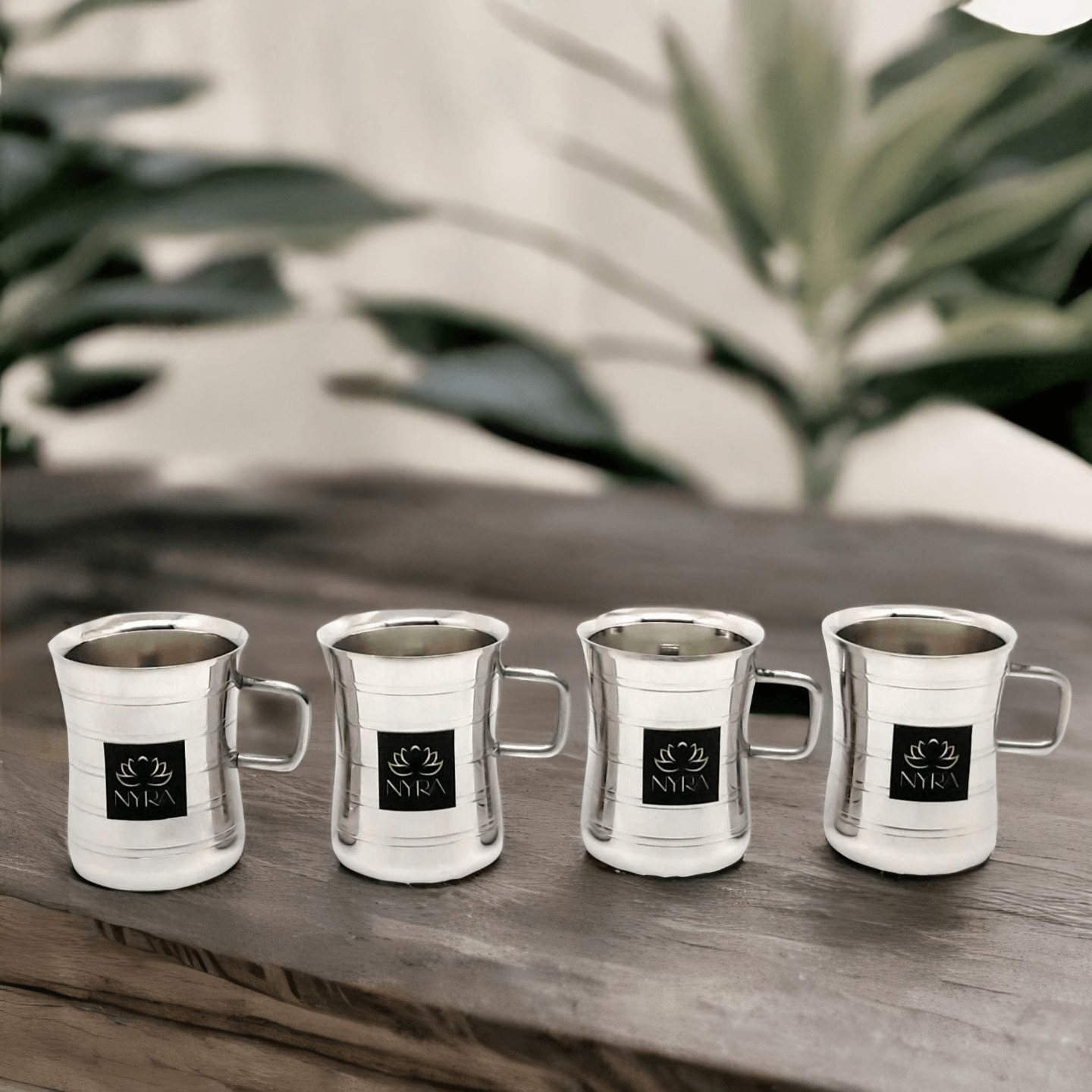 Nyra Stainless Steel Double Walled Tea and Coffee CupsMugs- 100 ML each with Glossy Finish