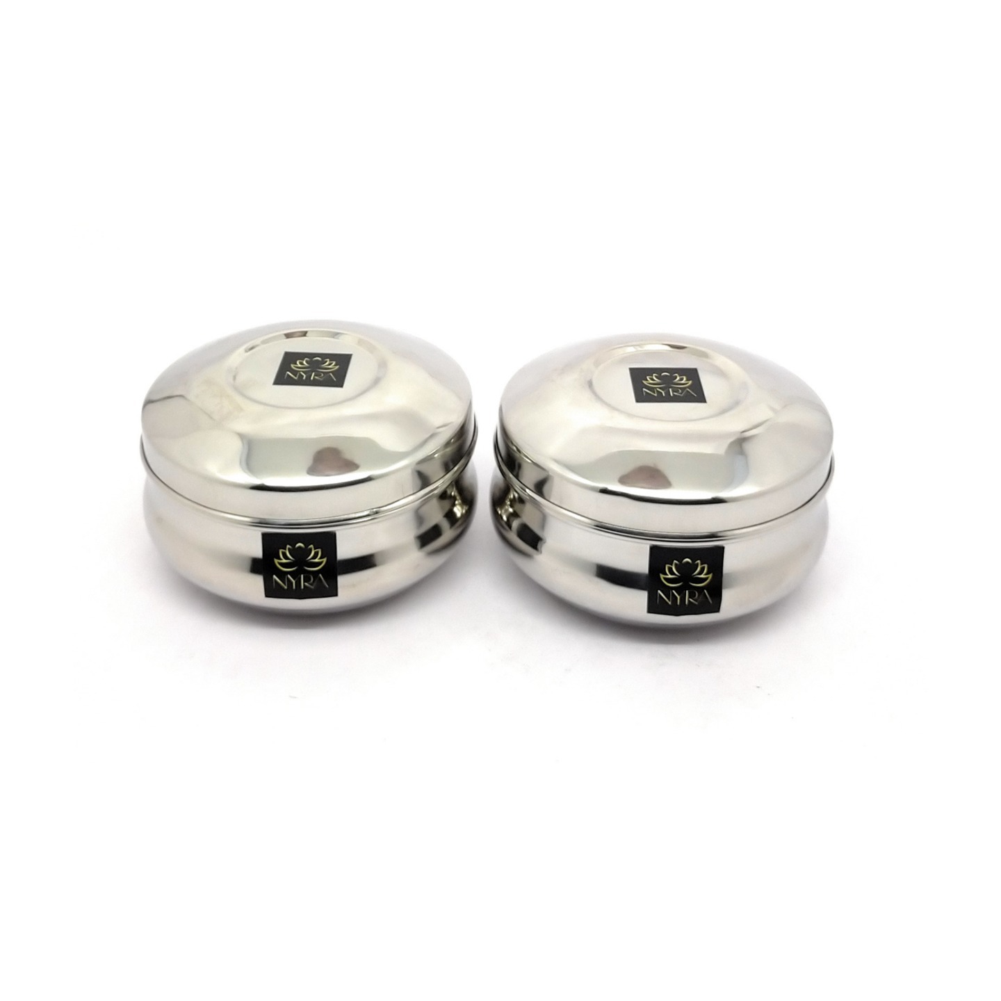 Nyra Stainless Steel Small Round ContainerBoxDabba Set of 2 Pieces with LidKitchen Storage  500 ML each