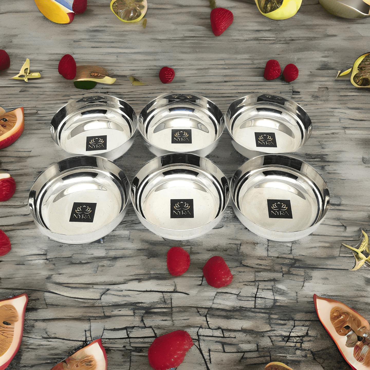 Nyra Stainless Steel Dessert Katori Vati Halwa Plate Ice Cream , Rasberry, Pudding Serving Dish Bowls Set of 6 Pcs for Curry, Sweet Dish, Salad, Soup Useful for Home, Restaurants, Hotels & Parties  150 ML each