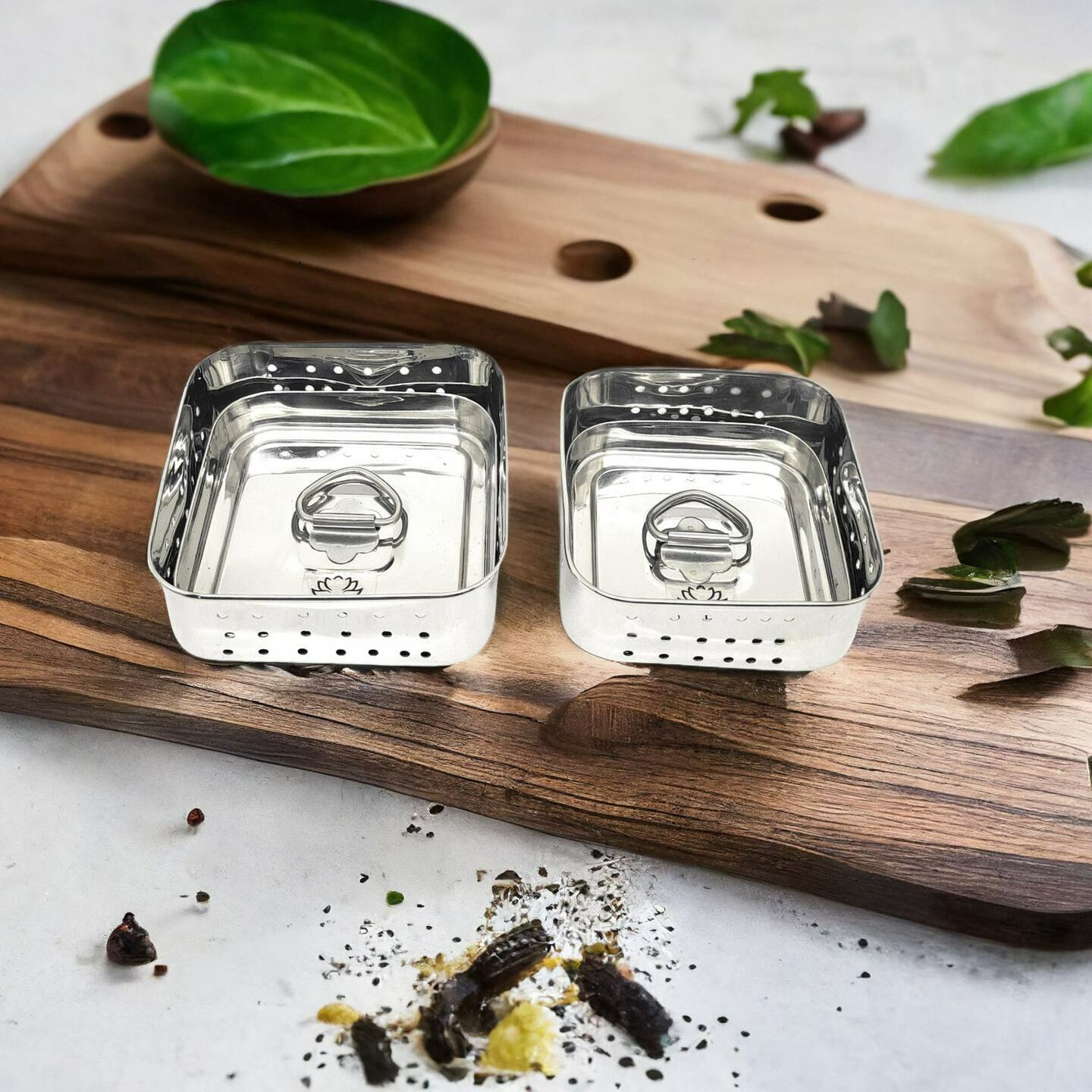 Nyra Stainless Steel Square Shaped Paneer MakerMouldStrainer Set of 2 Pcs with Top Press Lid