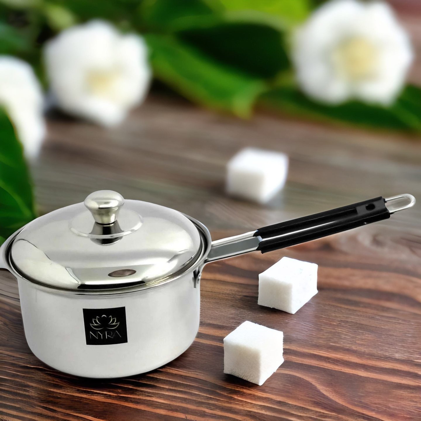 Nyra Stainless-Steel Glossy finish Flat Bottom Premium Quality Sauce Pan