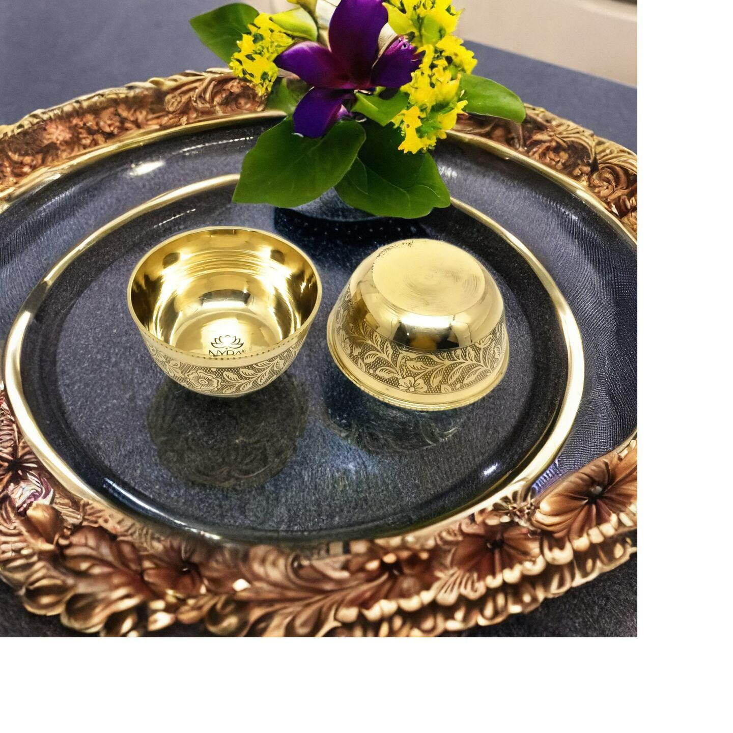 Nyra Pure Brass Embossed Design Bowl Set of 246 Pcs Peetal Katori  200 ML Each  Decorative Dinnerware  Tableware  Serveware Embedded Floral Design Serving Indian Food Bowl