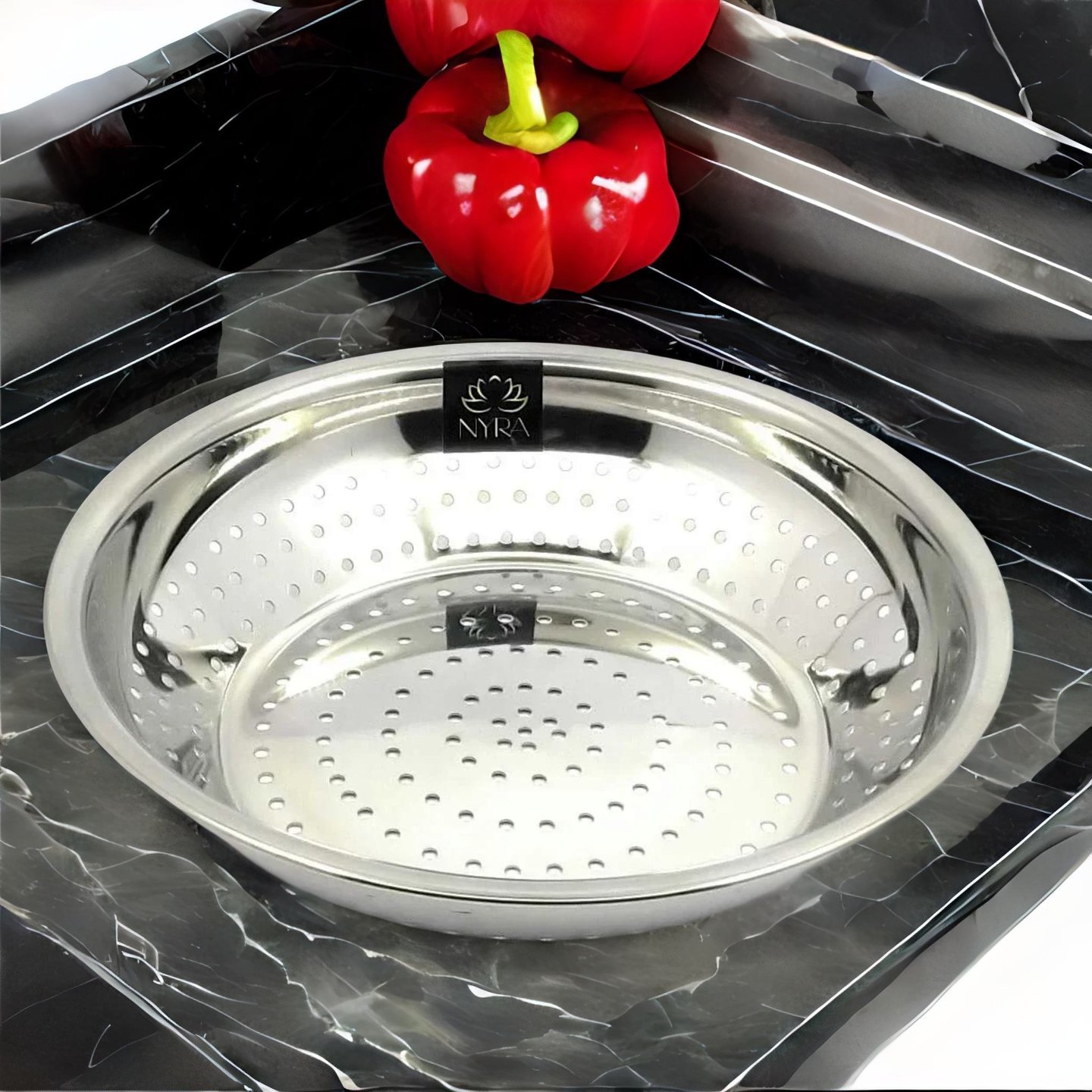 Nyra Stainless Steel Chawal Poha ChalniStrainer Colander comes in 3 different sizes
