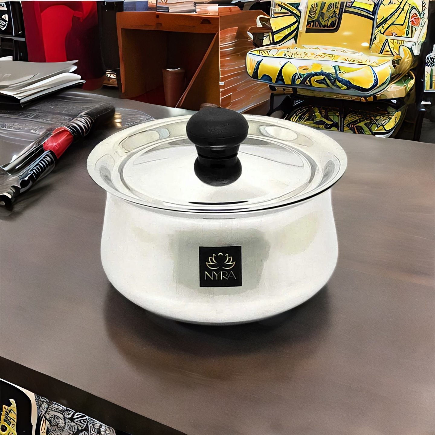 Nyra Stainless Steel Biryani Handi with Lid and PVC Knob, Cooking Handi for Hyderabadi Dum Biryani, Cookware, Biryani Pot, Glossy Finish Tope, Patila Multipurpose Cooking Utensil for Kitchen