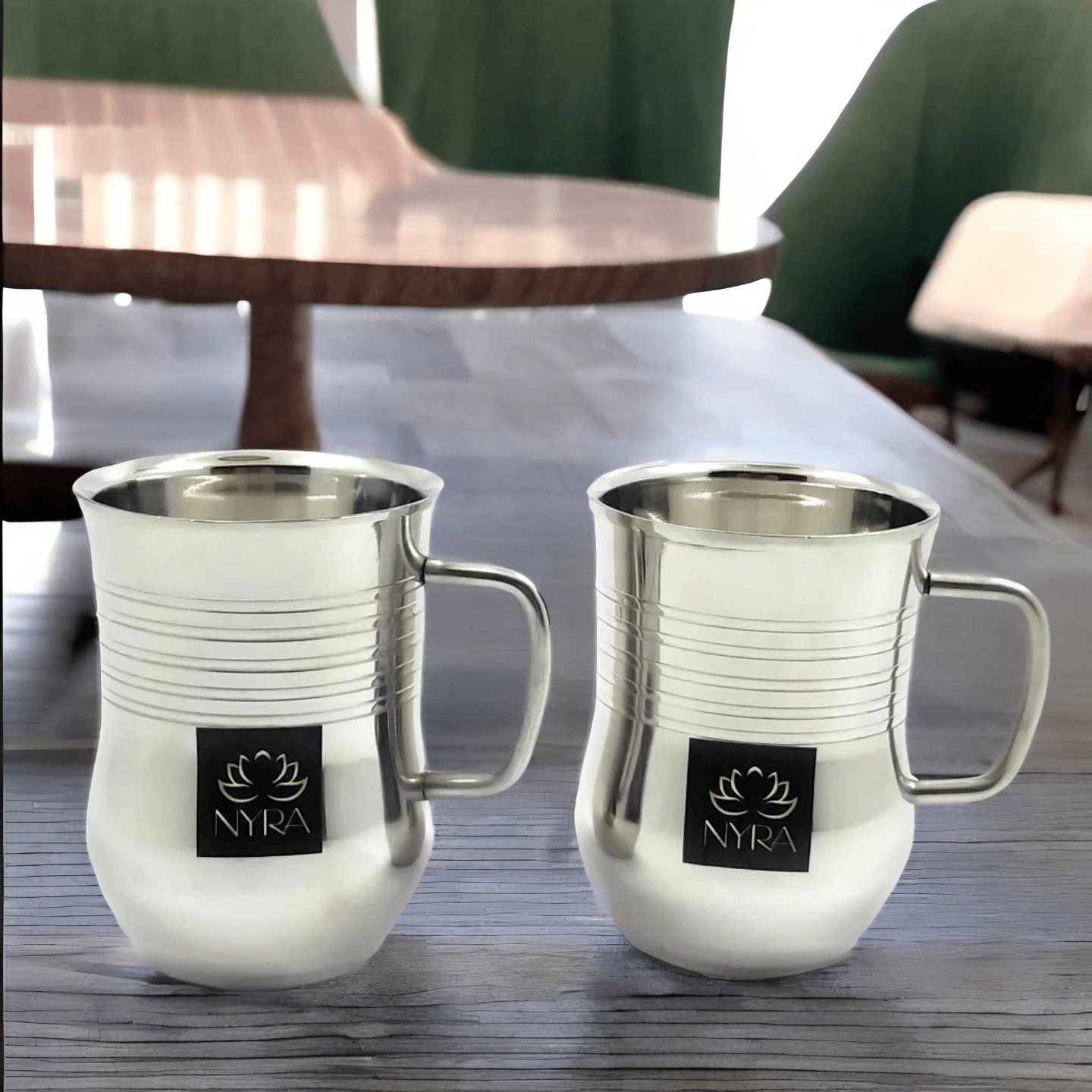 Nyra Stainless-Steel Glossy Ringer Finish Riveted Handle Cup Set of 2 pieces