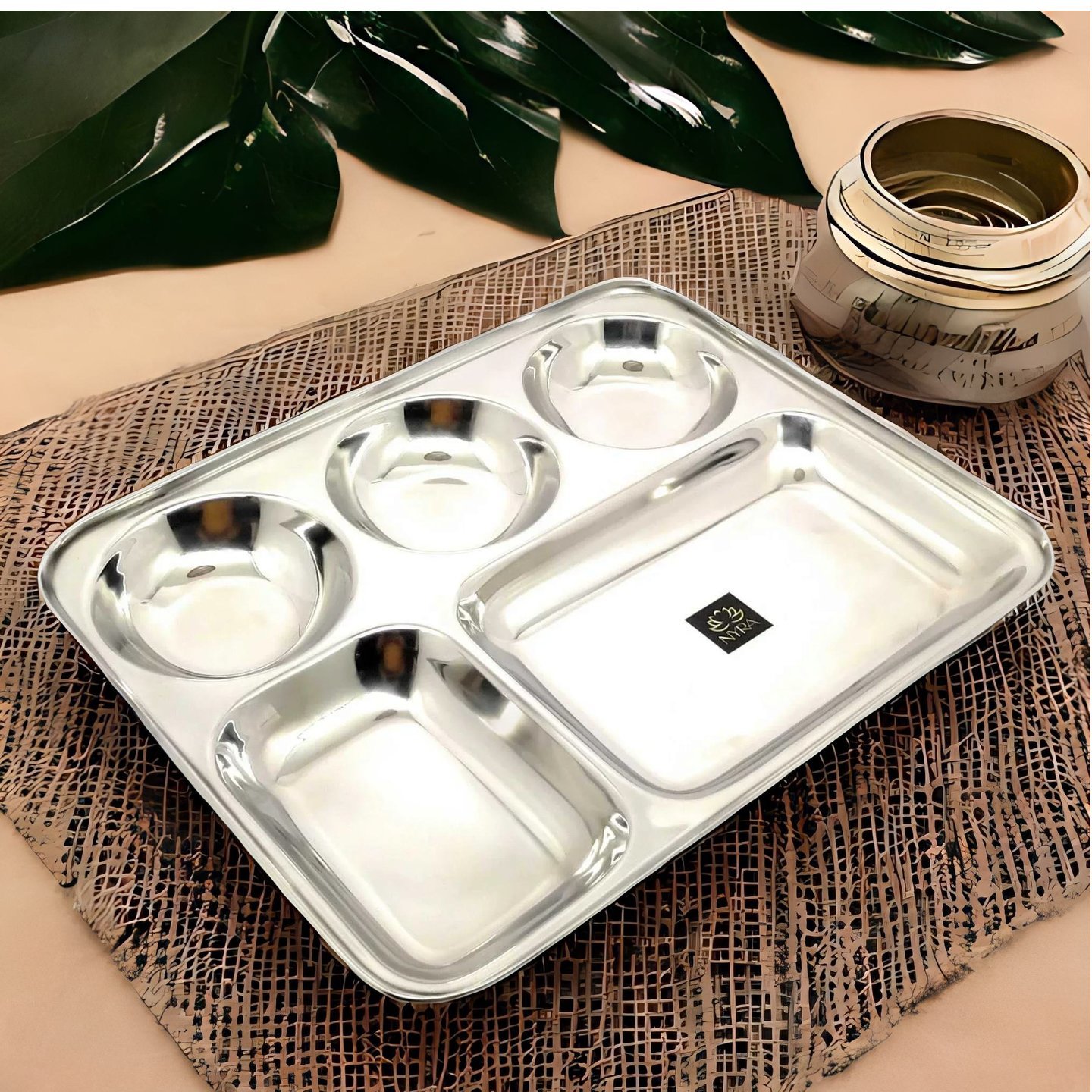 Nyra Stainless-Steel Round shaped 5 in 1 divided compartment Bhojan Thali