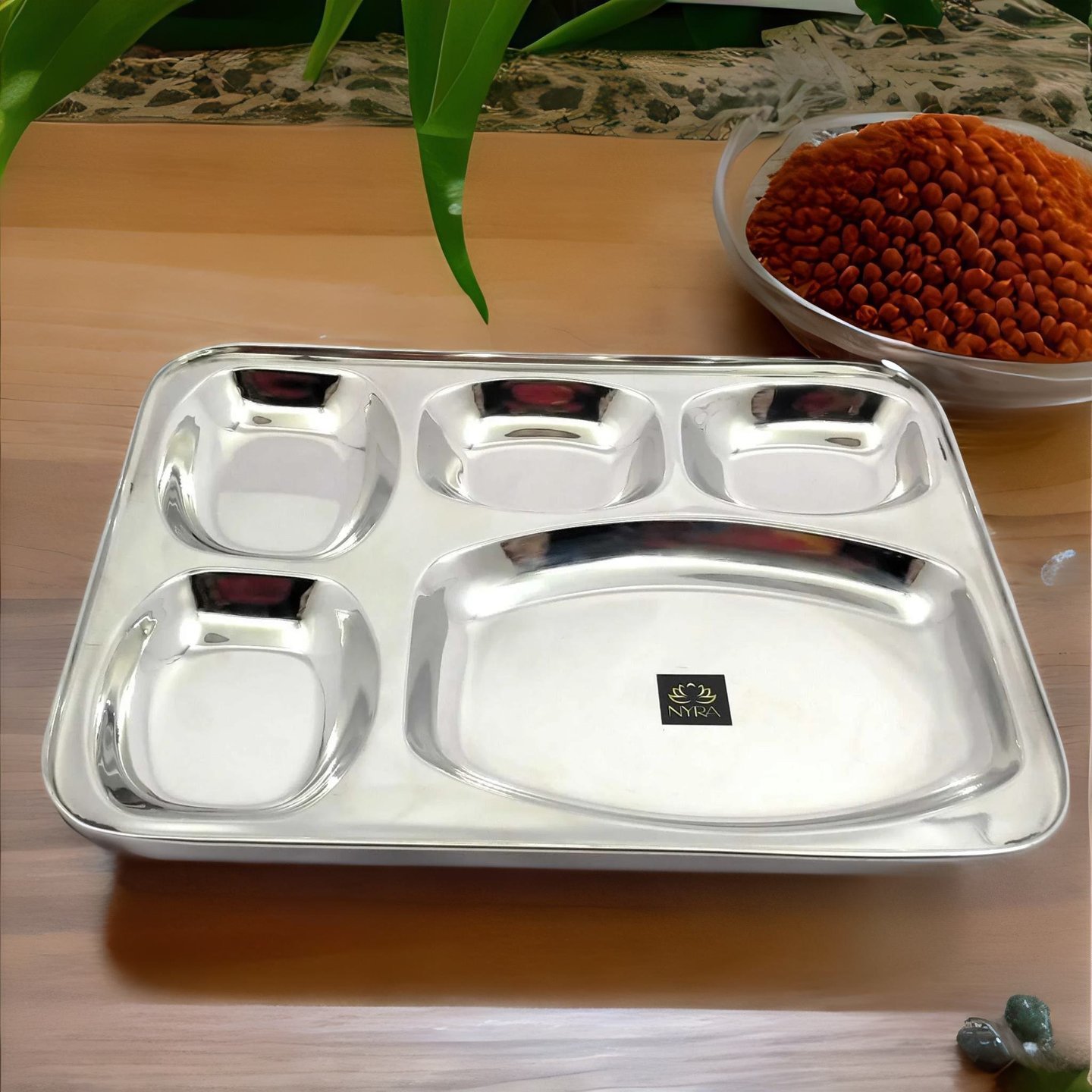 Nyra Stainless-Steel square shaped 5 in 1 divided compartment Bhojan Thali