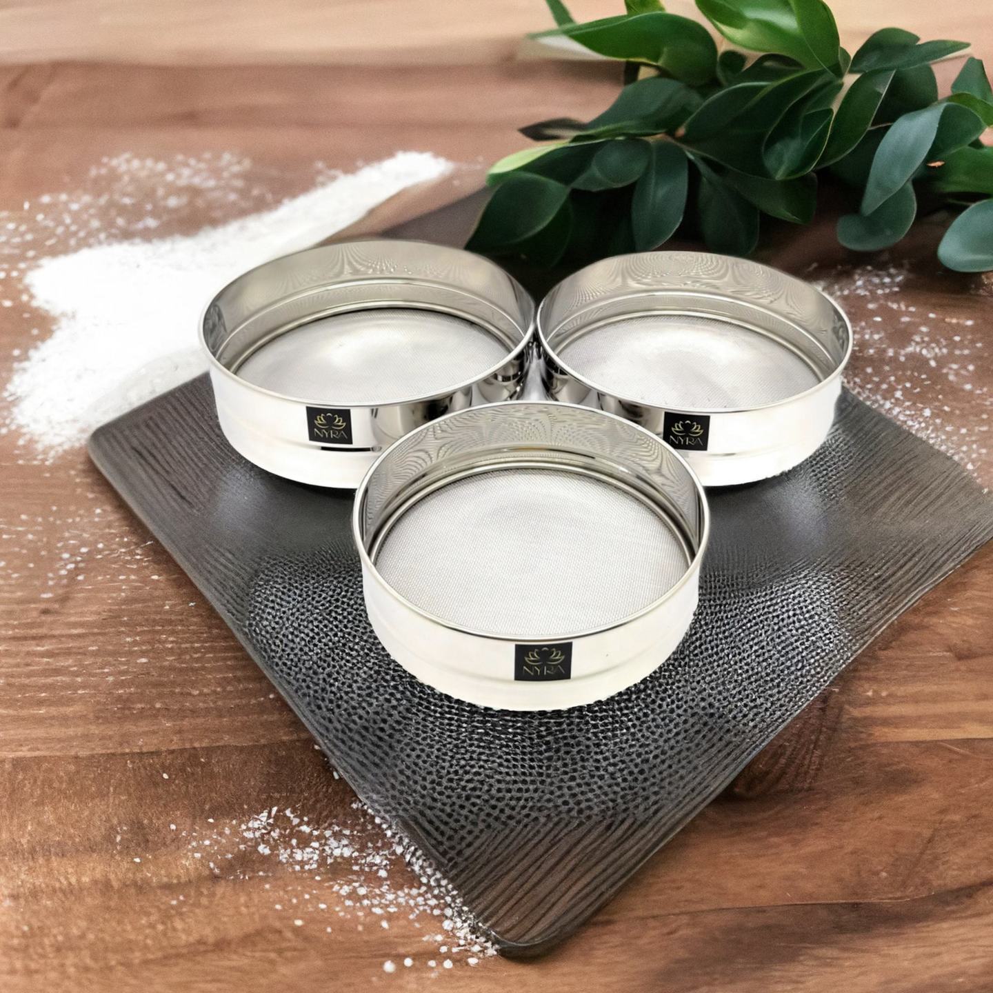 Nyra Stainless Steel Atta Flour Powders Strainer Fine Mesh Sieve Chhanni Chalni for Kitchen  Set of 3