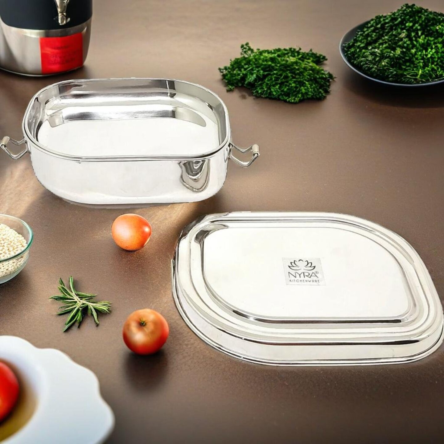 Nyra ® Stainless Steel Double Decker Lunch Box | Eco – Friendly Food Compartment Lunch Box| Air Tight and Leak Proof |For Boys, Girls, School and Office|
