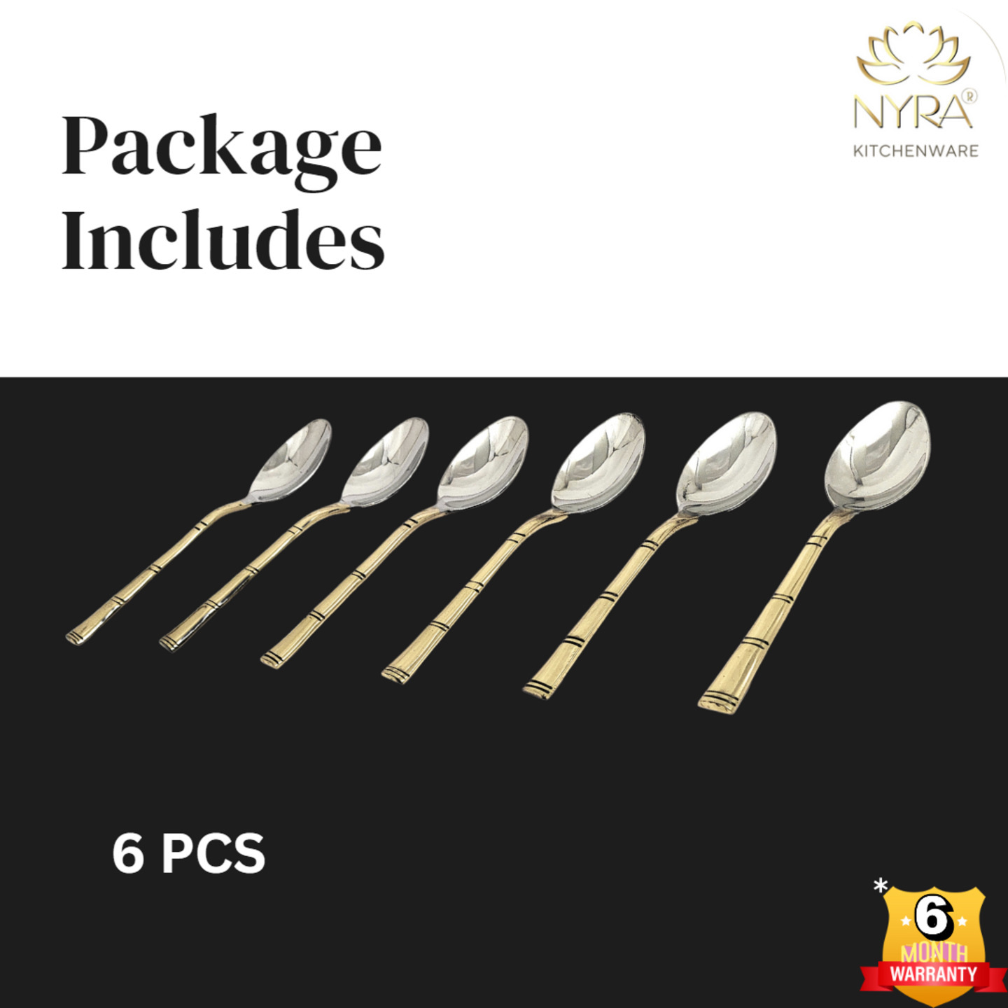 Nyra Stainless Steel Brass Table Spoon Set of 612 Pcs, Traditional Indian Designed Tableware  Dinnerware, Kitchenware Utensil Cutlery  Kitchen Accessory