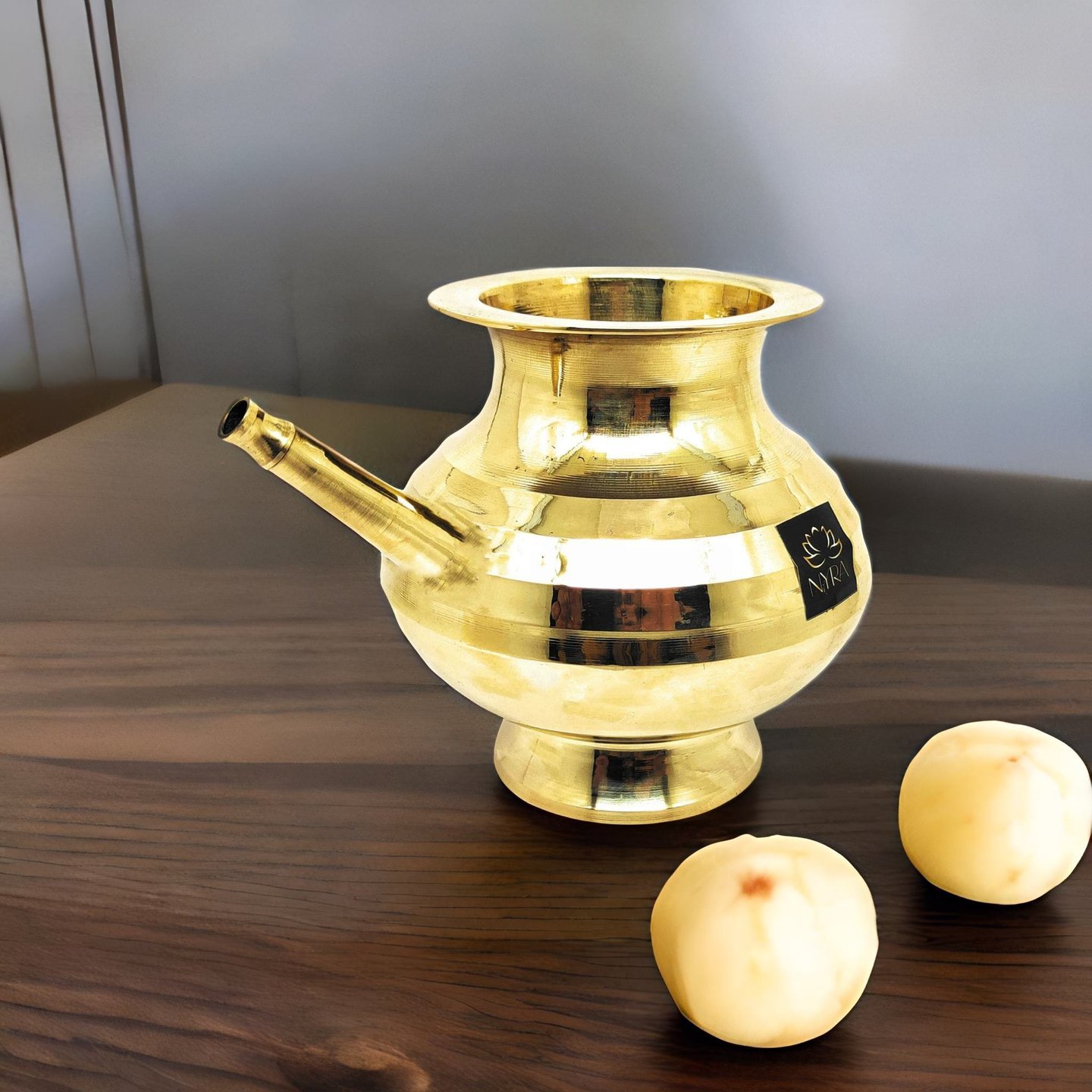 Nyra Pure Brass Karwa Chauth KalashLota, Peetal Karwa, Golden - Round Heavy Karva for Puja, Festival, Diwali
