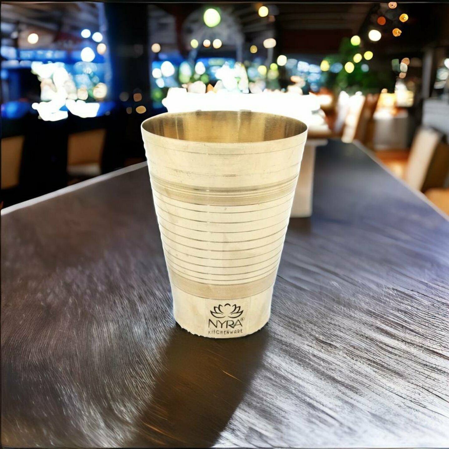Nyra Pure BrassPeetal GlassTumbler  Capacity   400 ML   Engraved Circular Design  Drinkware  Home & Kitchen