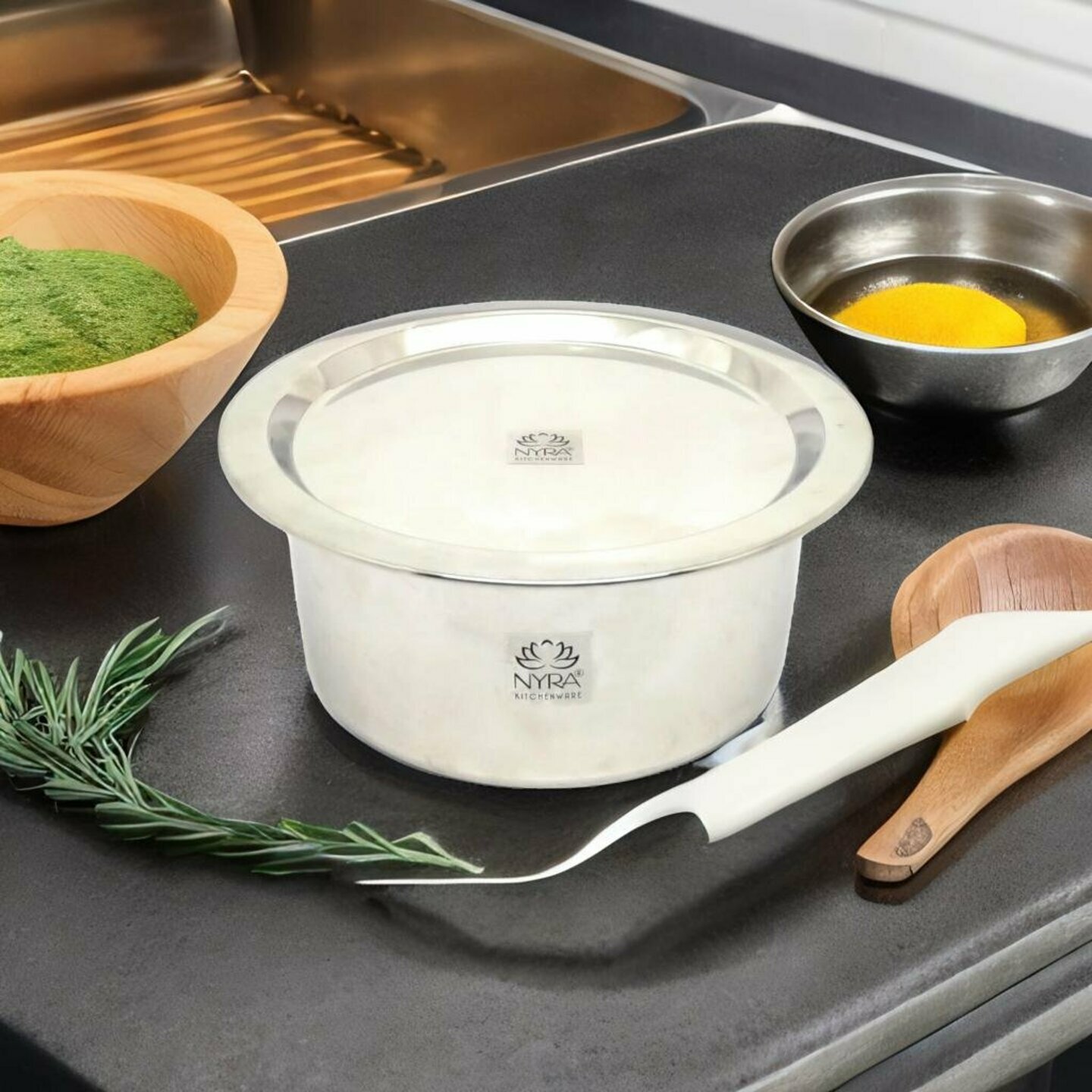 Nyra Stainless Steel Tope With Lid Induction Compatible Patila Heavy Gauge Flat Bottom Boiling Vessel Cooking Pot Bhagona Dekchi, Silver