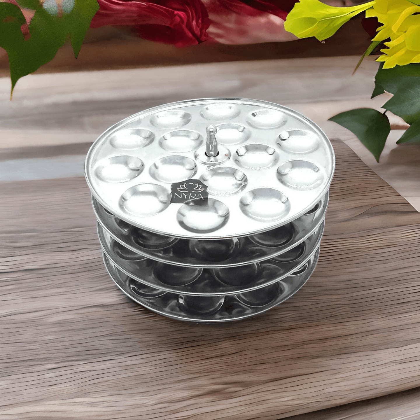 NYRA Stainless Steel Mini Idli Stand Makes 60 Mini Idlis at a time in 4 Idli Plates 15 Idli per Plate Works in 5 Liter Outer Lid Cooker