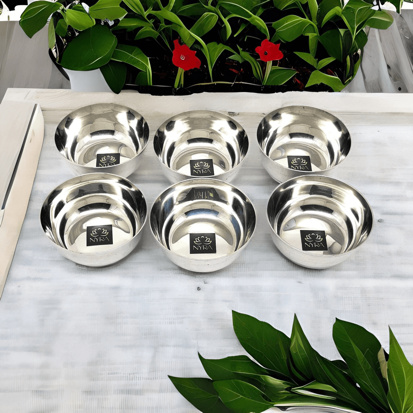 Nyra Stainless Steel Curry Dal Set of 6 BowlsWatiVatiKatori for Serving Dessert Vegetable Soup - Sleek Polished Solid and Durable, Flat Bottom, Silver - 150 ML each