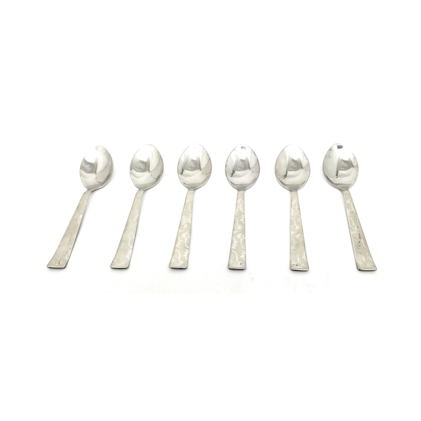 Nyra Stainless Steel Premium Dinner  Table Spoons - 6 Pcs, Cutlery Tableware Spoon Set Silver, Floral Design, 16 cm