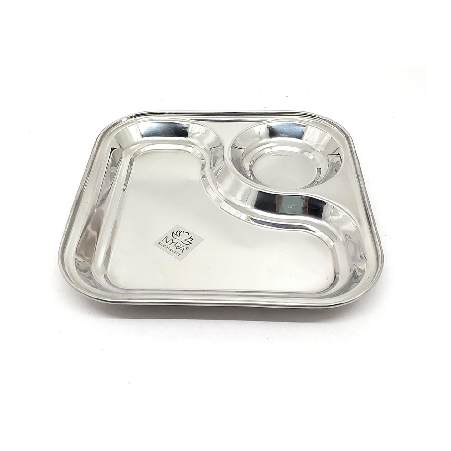 Nyra Stainless Steel 2 in-1 snacks Plate -Two Compartment square Plate for Snacks