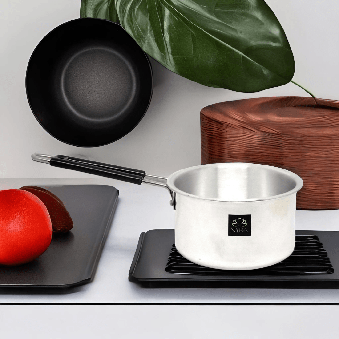 Nyra Aluminum Sauce Pan Multipurpose Tea PanMilk PanChaidan with Strong Black PVC Riveted Handle, Ideal for Daily Usage