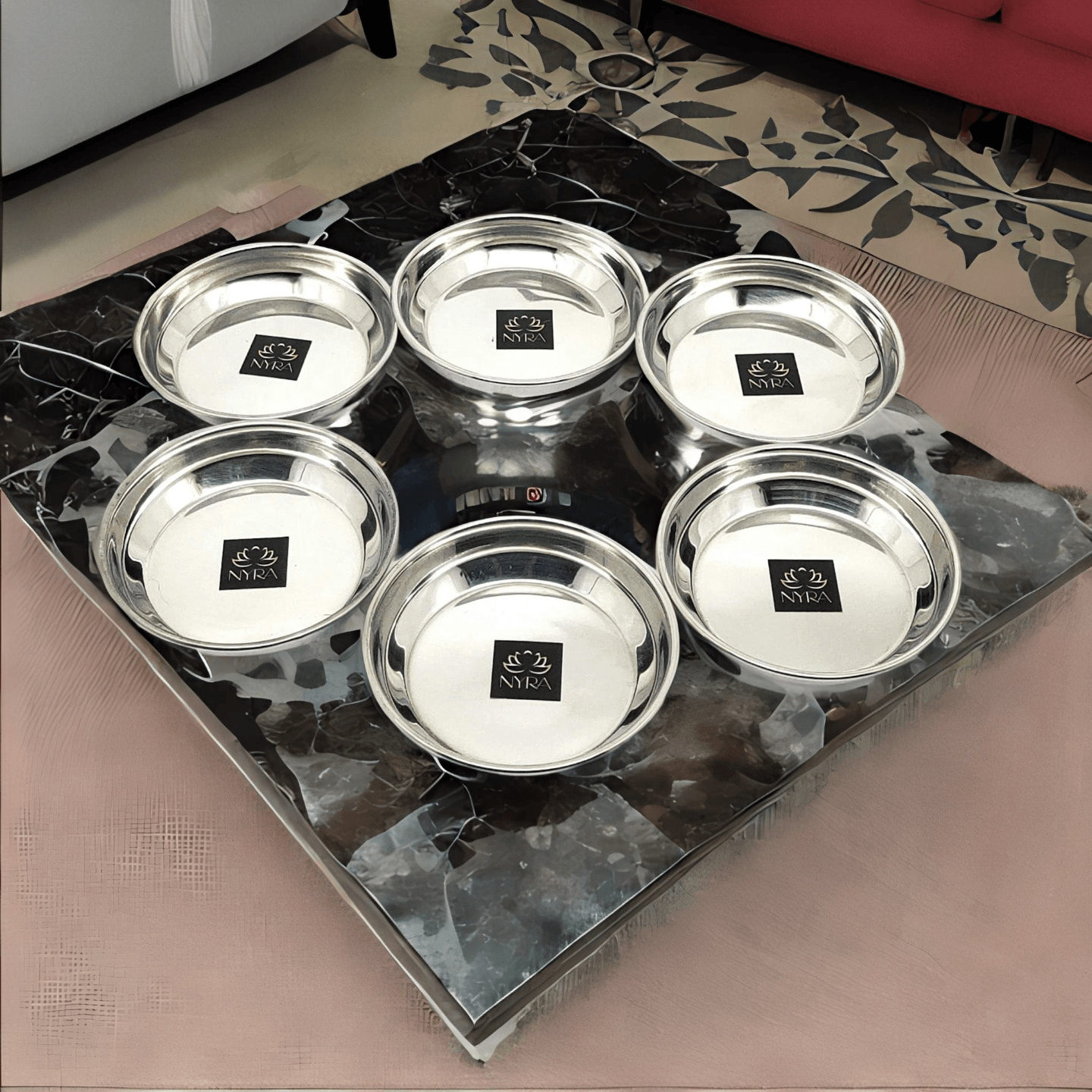 Nyra Stainless Steel Sweet Dish Katori Vati Halwa Plate Ice Cream , Rasberry, Pudding Serving Dish Bowls Set of 6 Pcs for Curry, Dessert, Salad, Soup Useful for Home, Restaurants, Hotels & Parties  140 ML each