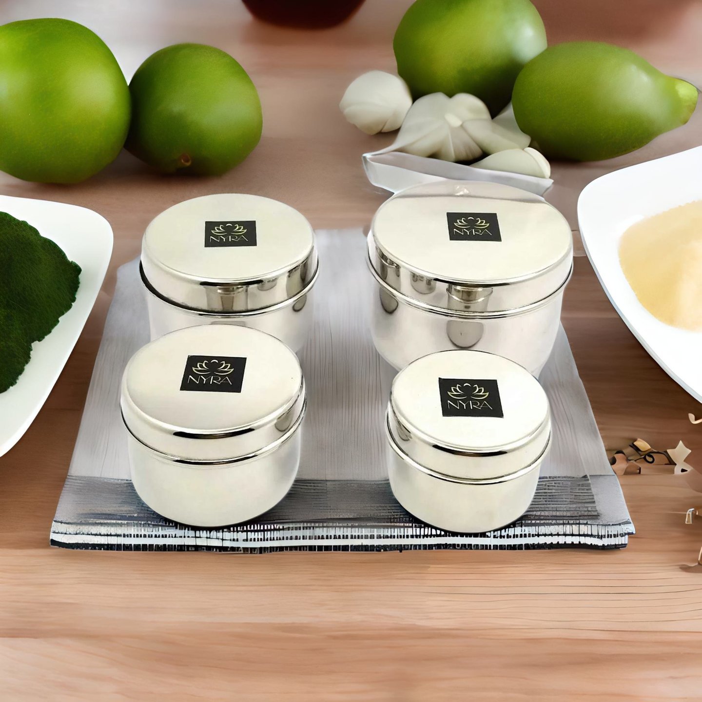 Nyra Stainless-Steel Box Storage Container Gol DibbiDabba Set of 4