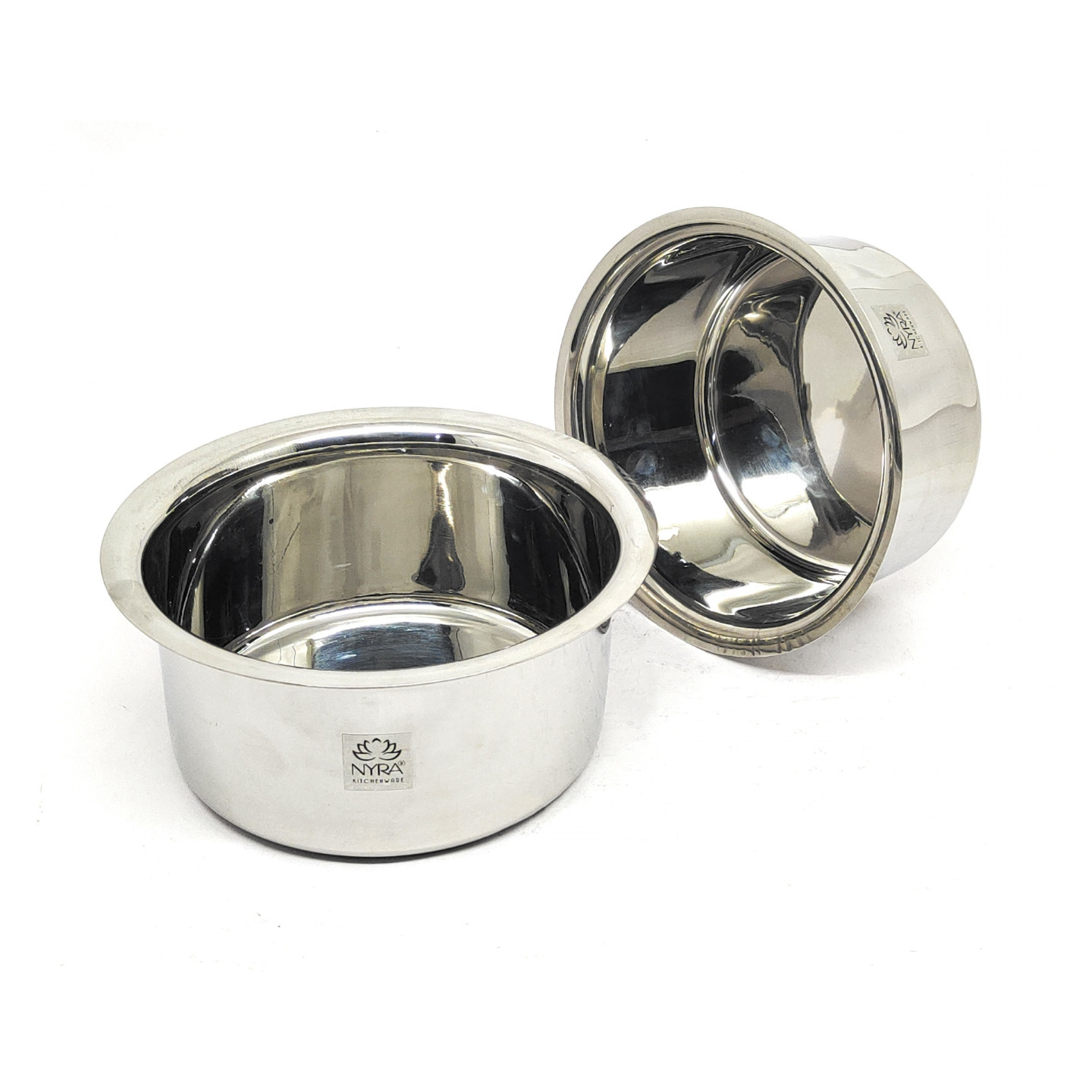 Nyra Stainless Steel Tope Set of 2 Pcs 1.6 Ltr & 2 Ltr Induction Compatible Patila Heavy Gauge Flat Bottom Boiling Vessel Cooking Pot Bhagona Dekchi, Silver