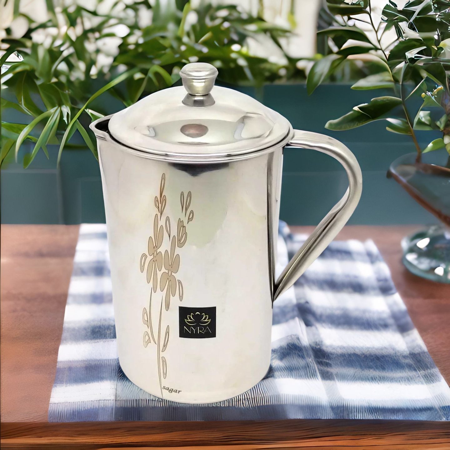 Nyra Stainless Steel Laser Printed Jug Pitcher for Water Storage  Capacity- 2L