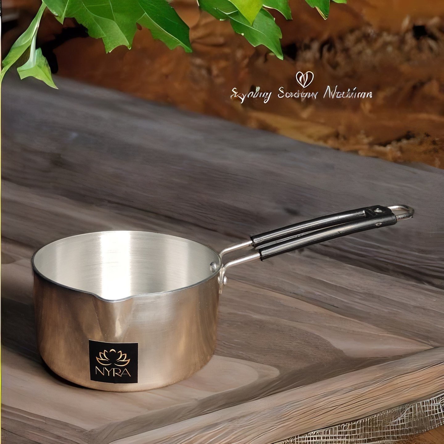 Nyra Aluminum Induction Sauce Pan with steel lid, riveted PVC handle & Swivel hook
