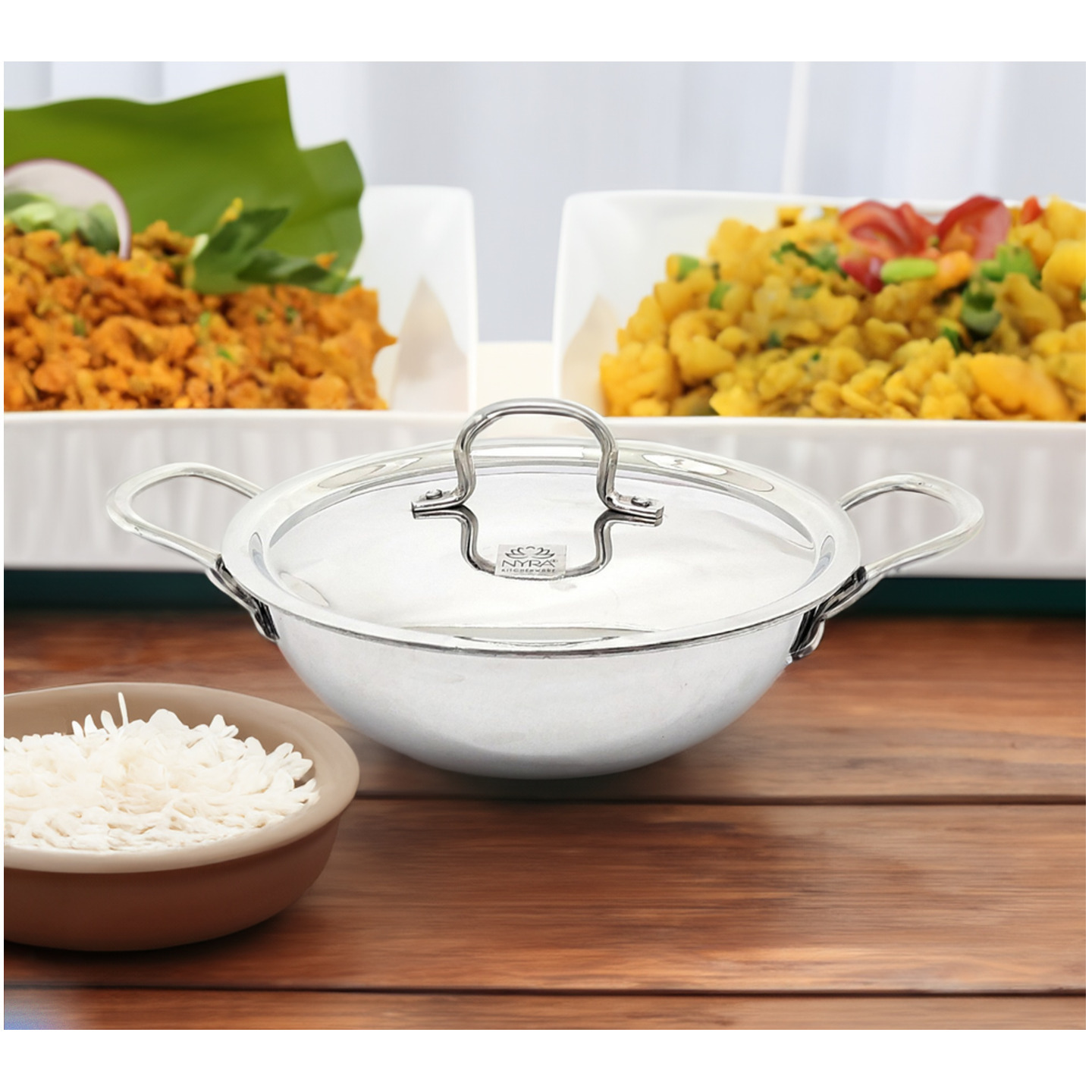 Nyra Triply Stainless Steel KadhaiIndian Wok with Lid  Heavy Bottom  Gas Compatible  Cookware  Home & Kitchen, Restaurants