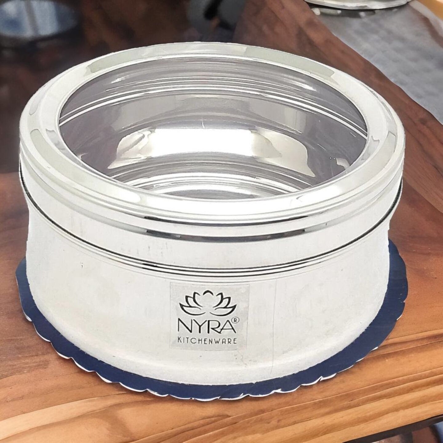 Nyra ® Stainless steel Leakproof Classic See Through Dibbi/ Dibba/ Belly shaped Storage Container / Snacks, Dry Fruit, Chocolates, Biscuits Small Flat Canisters