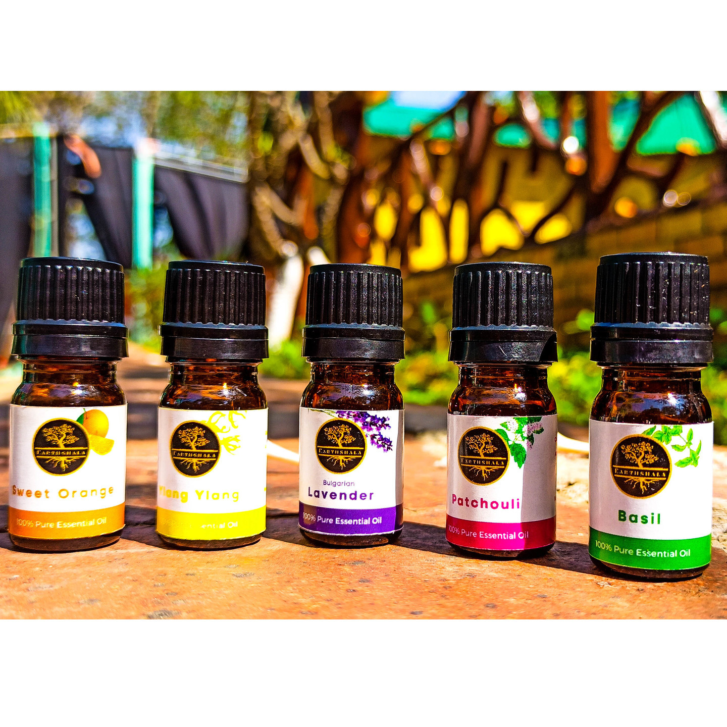 De-stress Pack of 5 Essential Oil - Patchouli, basil, sweet orange, lavender, Ylang ylang
