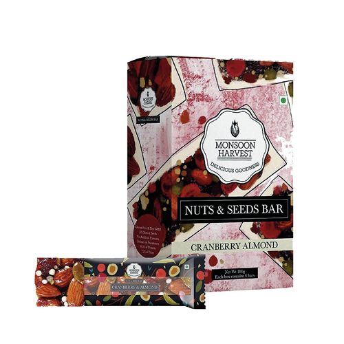 Monsoon Harvest Nuts & Seeds Energy Bars - Cranberry & Almond - 180 g Pack of 6 x 30g, Healthy Snack Bars