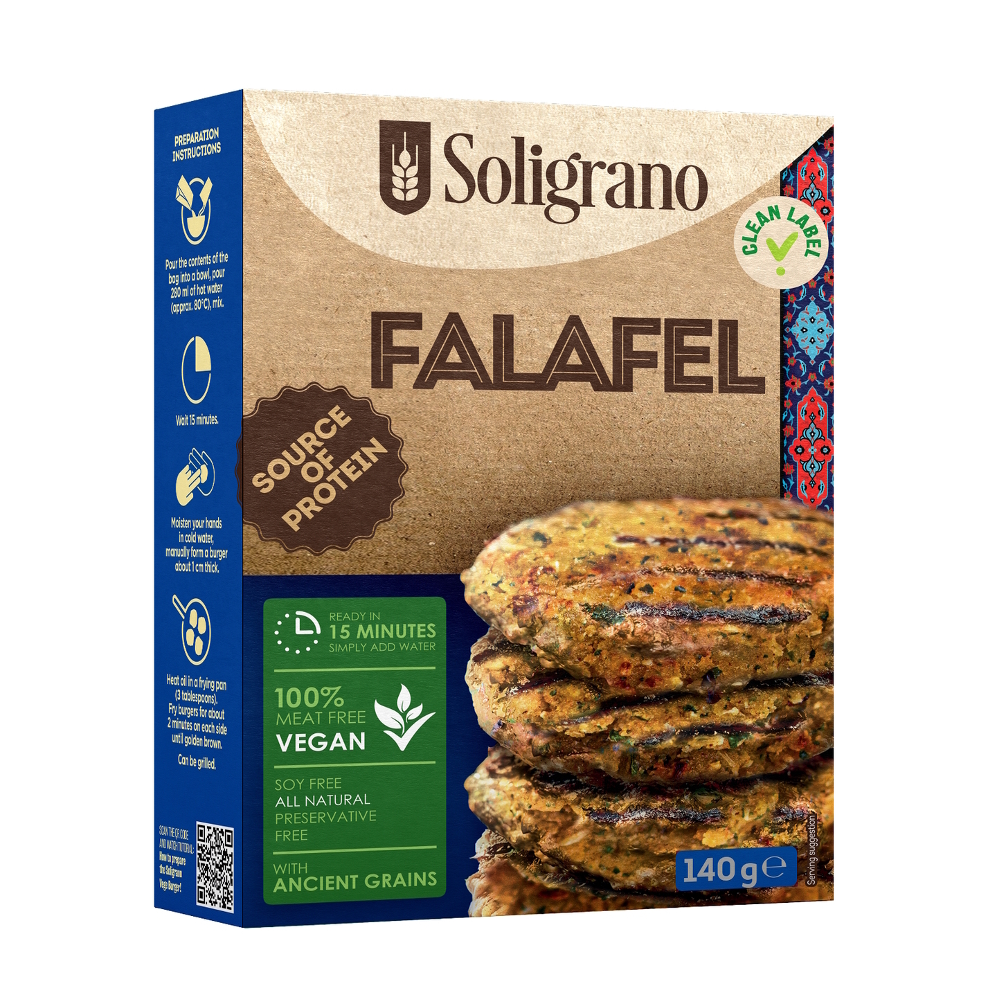 Soligrano Vegan Vege Burger Falafel With Chickpeas And Spelt 100 Percent Meat Free