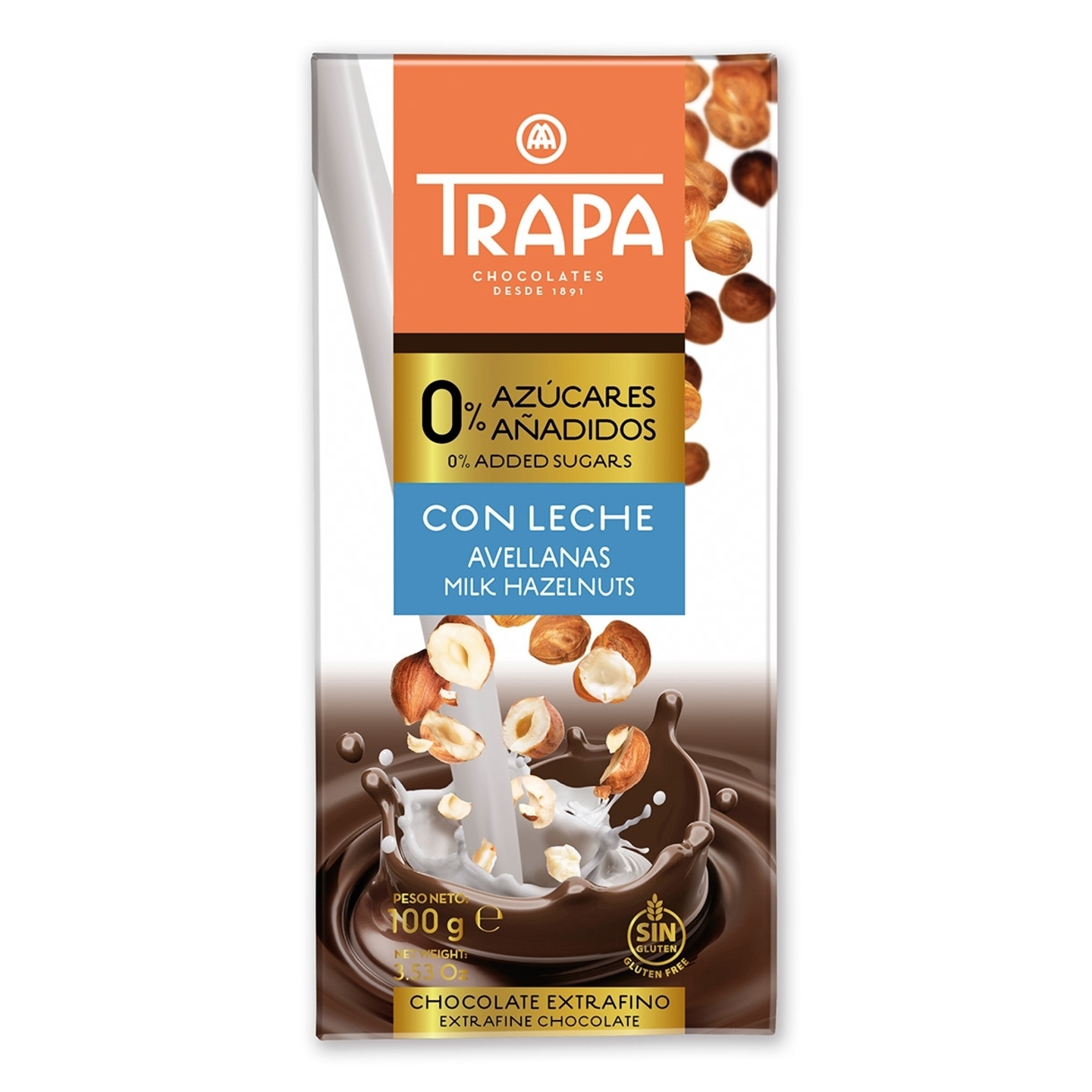 Trapa 0-Percent Added Sugar Milk Chocolate and Hazelnut Bar with Sweeteners 100 gm
