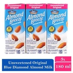 Blue Diamond Unsweetened Original Almond Breeze Almond Milk 3 X 180ml