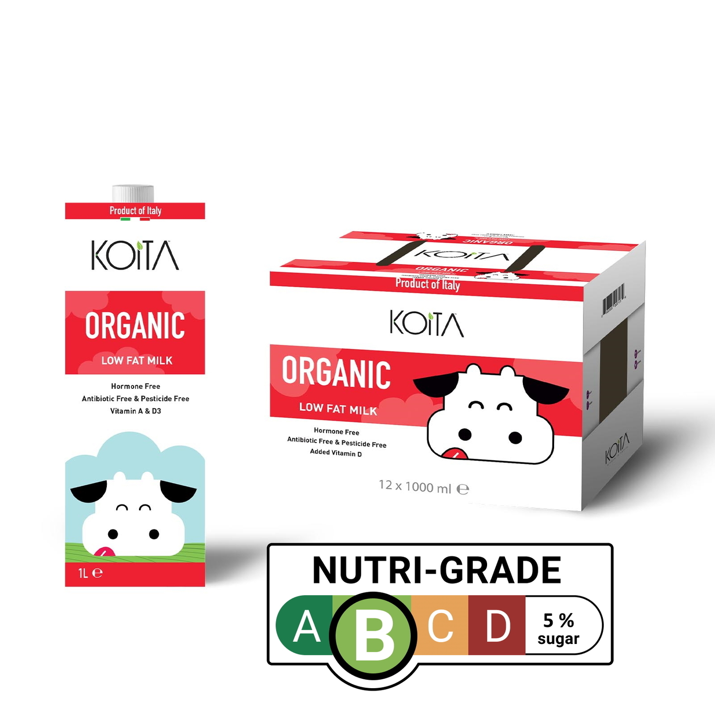 Koita Premium Organic Low-Fat Milk 12 X 1000ml