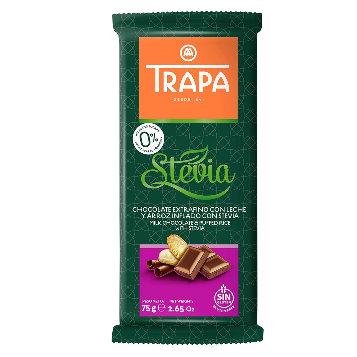 Trapa Sugar Free Milk Chocolate With Stevia - Gluten Free 75gm
