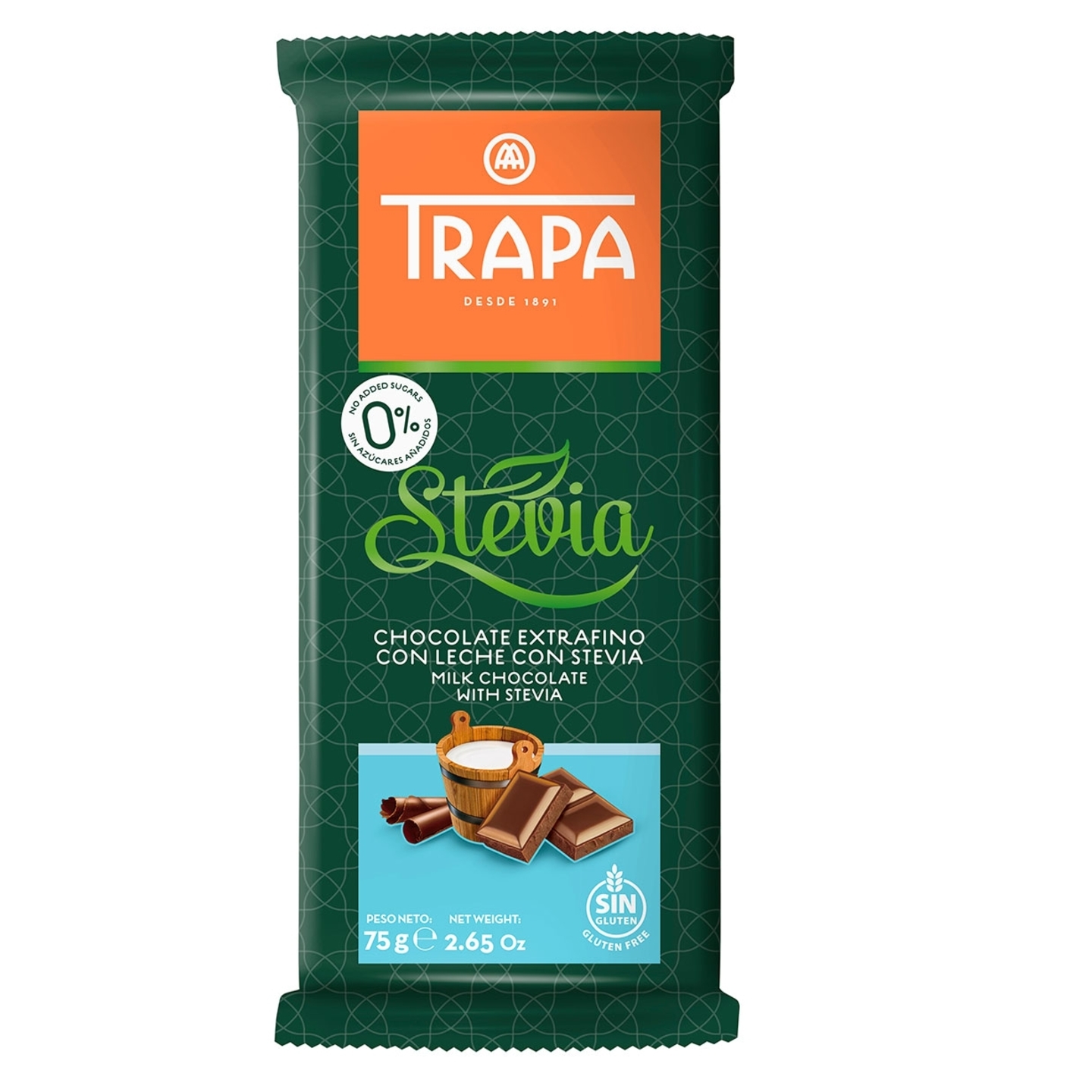 Trapa Sugar Free Milk Chocolate With Stevia - Gluten Free