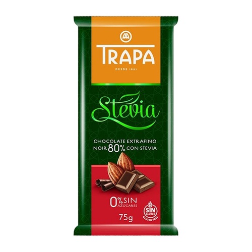 Trapa Sugar Free Dark Chocolate 80 with Stevia - Gluten