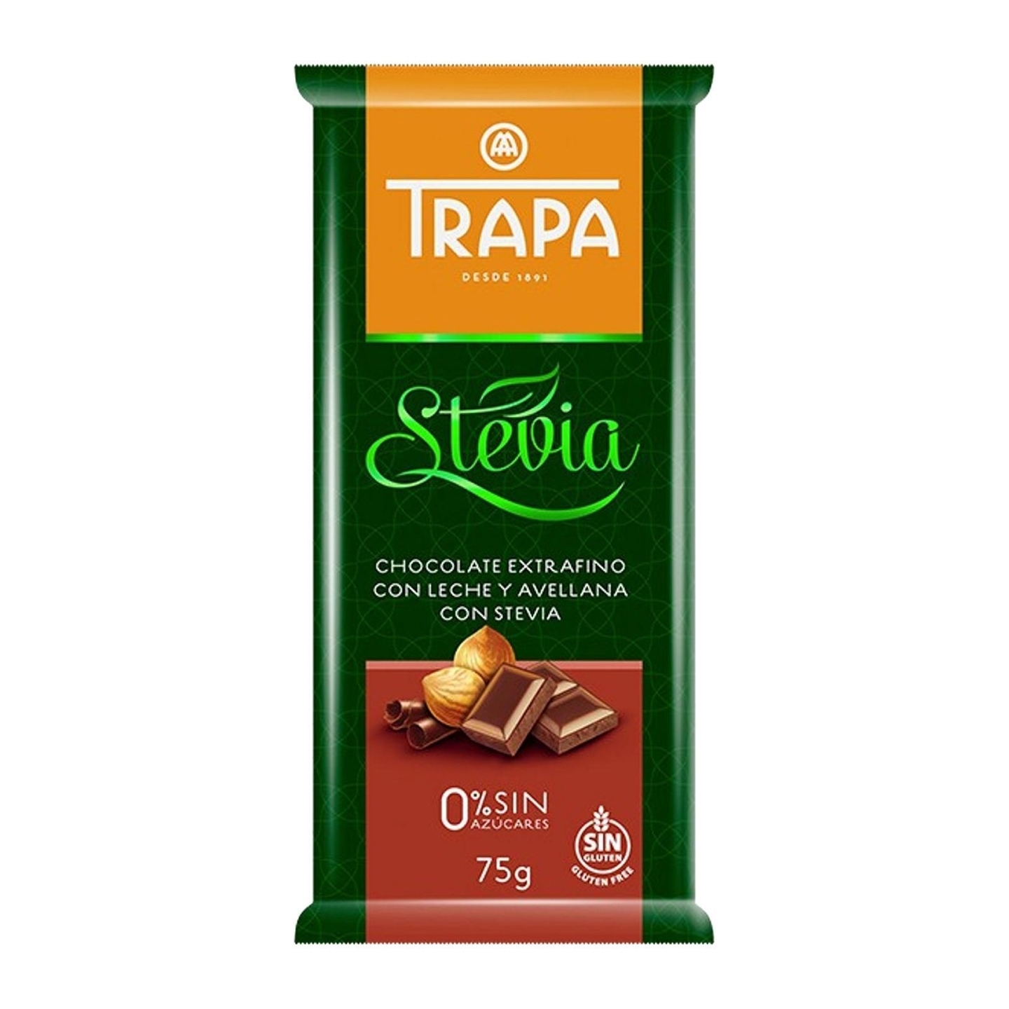 Trapa Sugar Free Hazelnut Milk Chocolate with Stevia - Gluten Free
