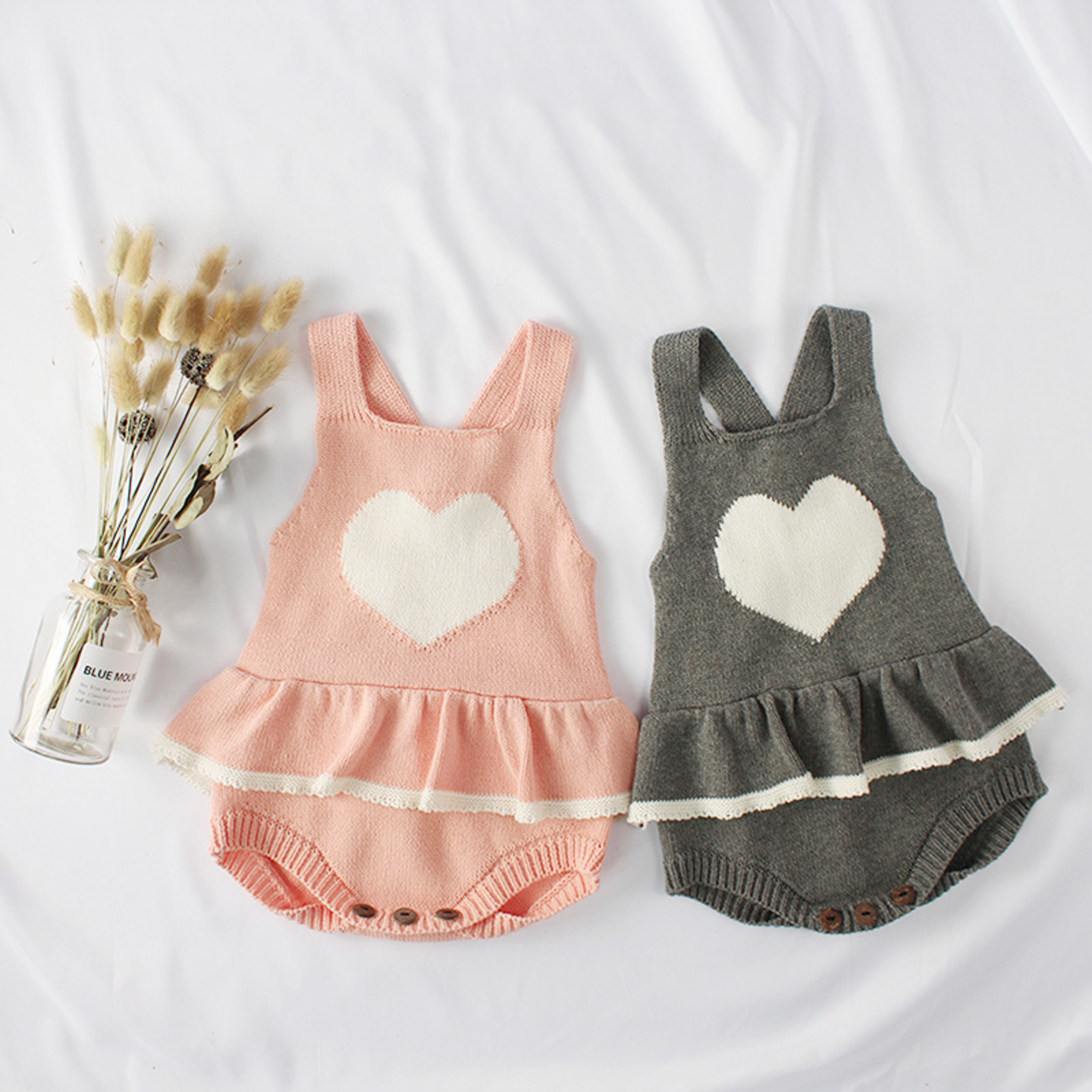 Heart Shape Ruffles Knitted Romper